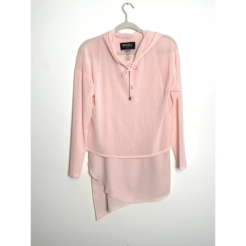 Frank Lyman Sheer Pink Hooded Tunic Top Size Small Athleisure Flowy Feminine